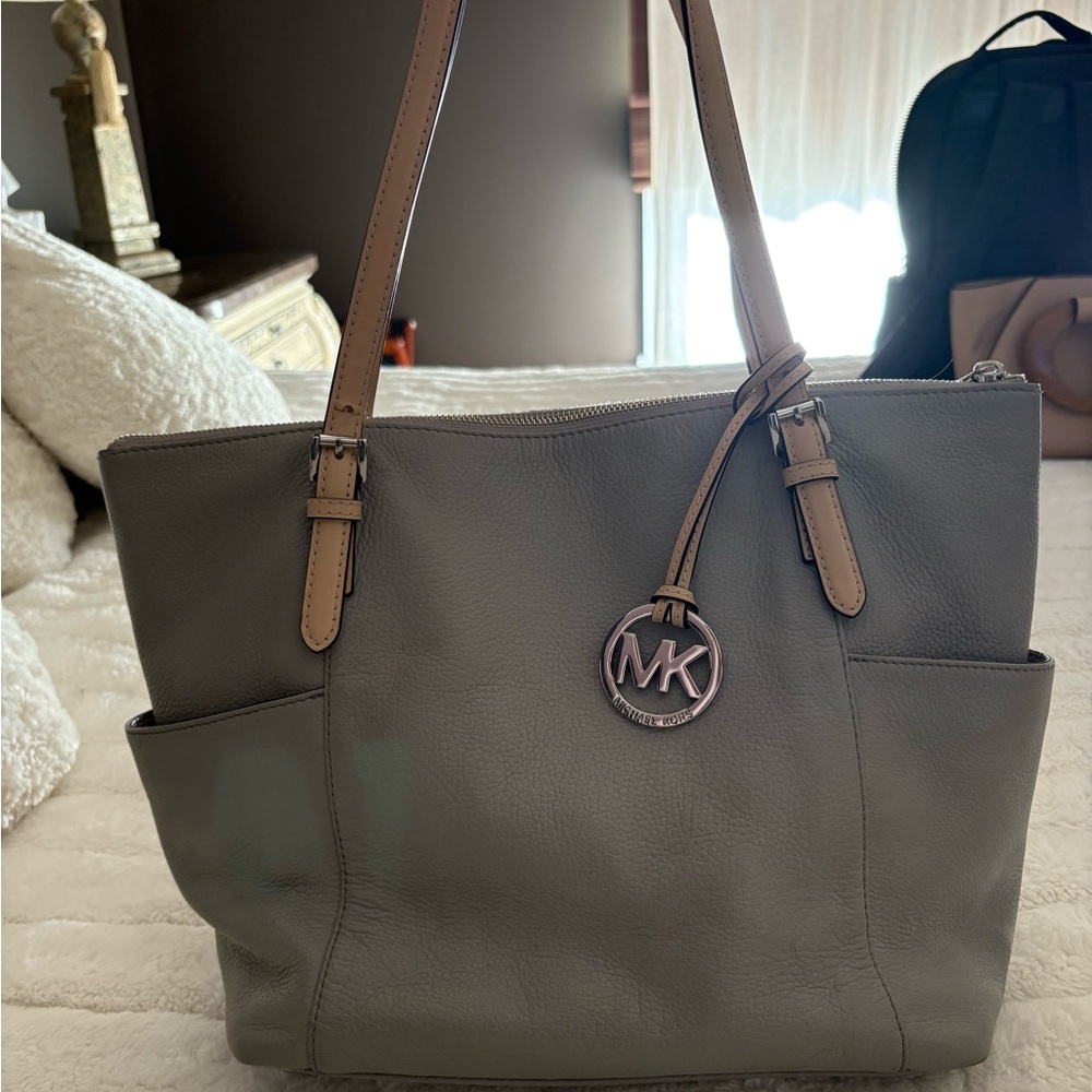 Michael Kors Gray Leather Tote Bag